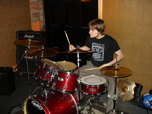 Gary behind the kit at Magnet, February 2009